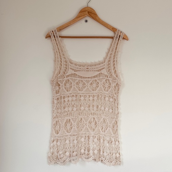 Crocheted unique Irish lace overlay tank top - cotton - Size L - no tags - Picture 4 of 8